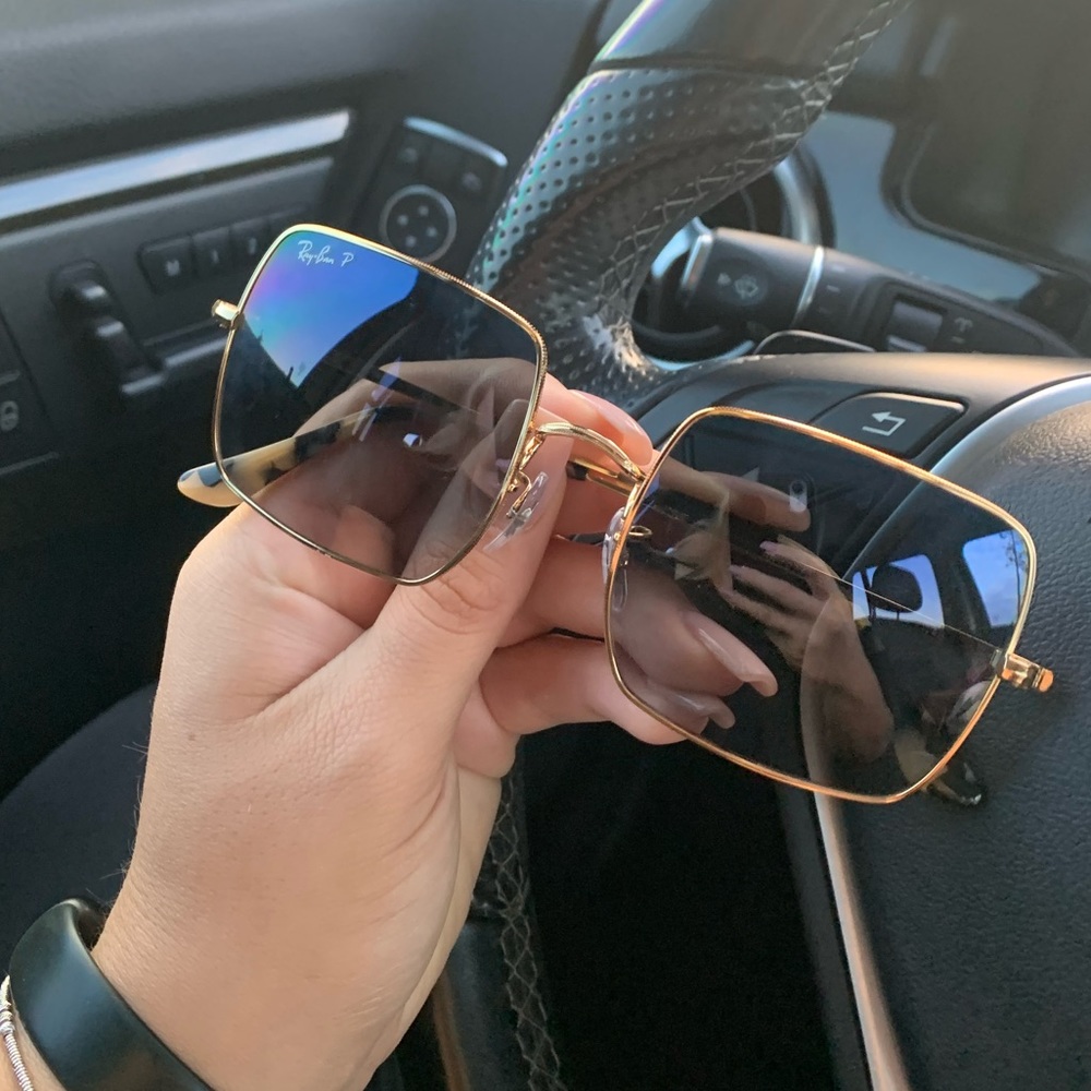 Square gold blue lens gradient authentic Ray-Ban